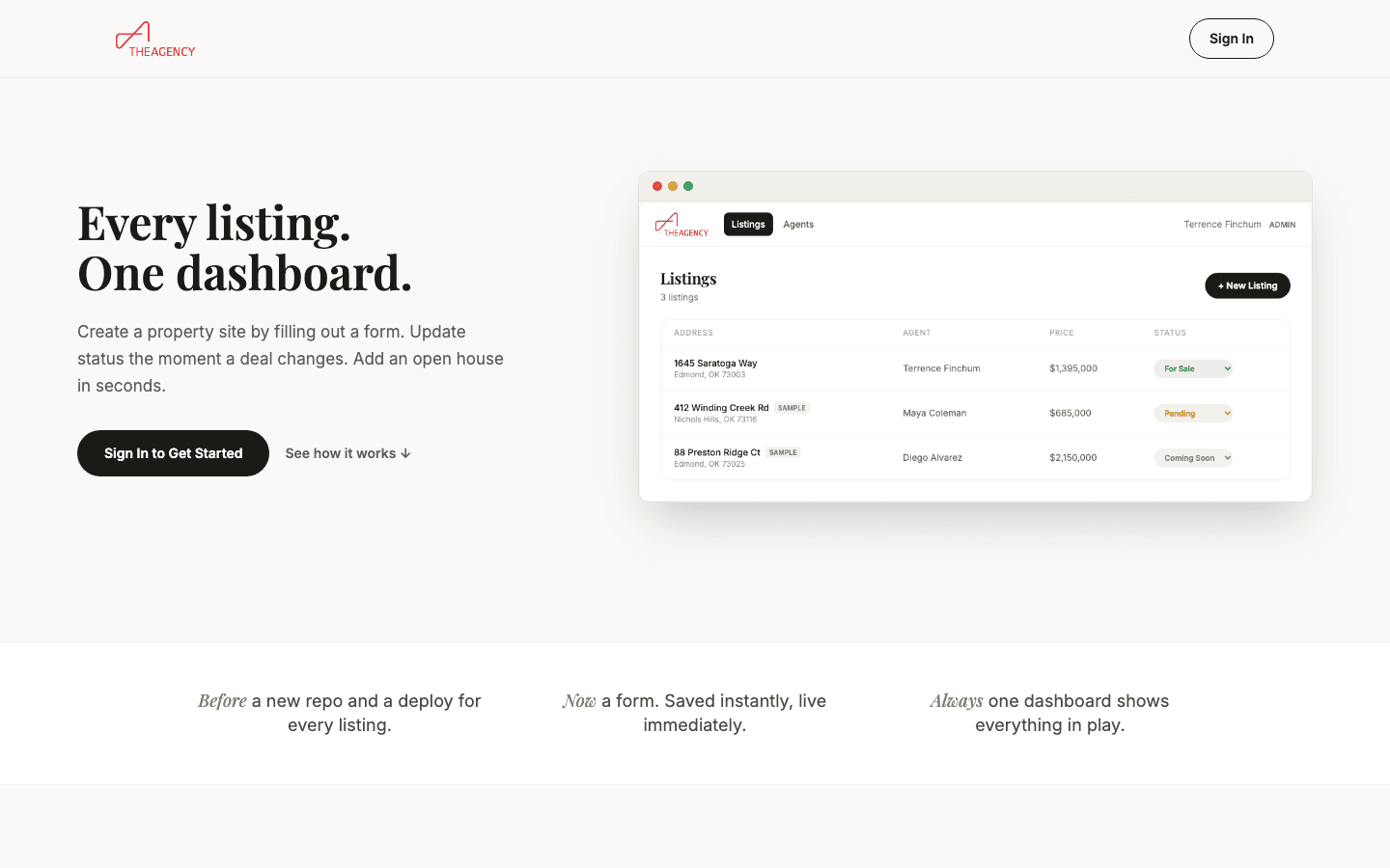 The Agency Listings screenshot